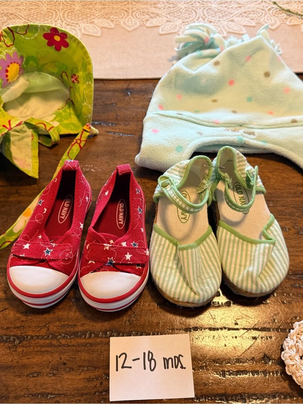 Set of Girls Hats and Shoes - Pink, Red, Cream, Mint